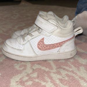 Kids pink and white cheetah print Nike high tops